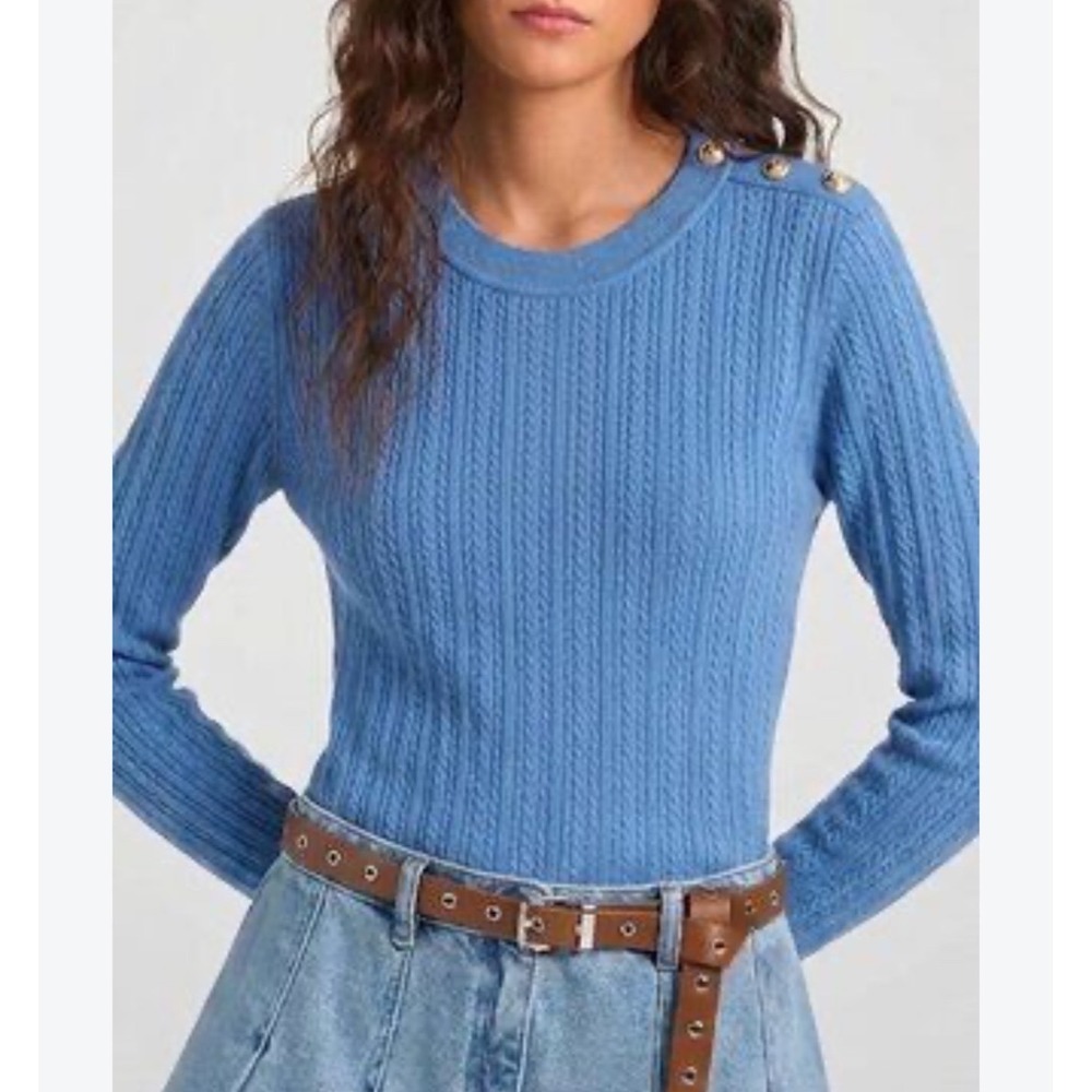 Michael Kors Womens Blue Cable Knit Shoulder Button Sweater QR661DSKCU Large